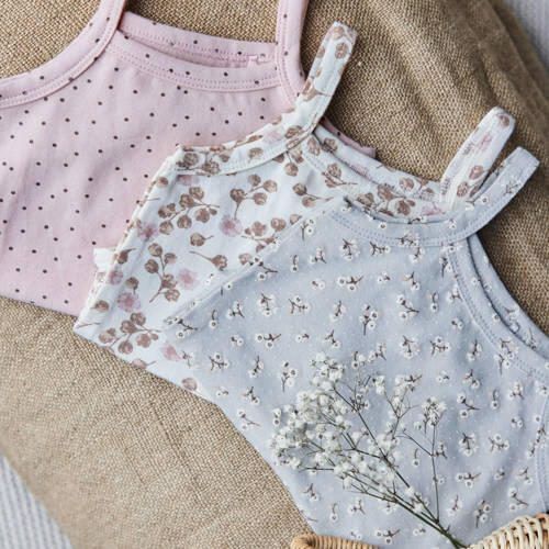 Dirkje romper roze blauw offwhite (set van 3) Meisjes Stretchkatoen Vierkante hals