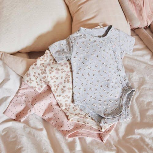 Dirkje rompers met print (set van 3) Roze Meisjes Stretchkatoen V-hals