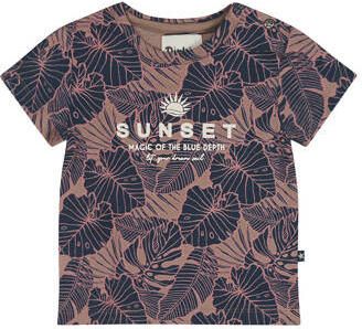 Dirkje T-shirt donkerblauw Jongens Stretchkatoen Ronde hals Blad