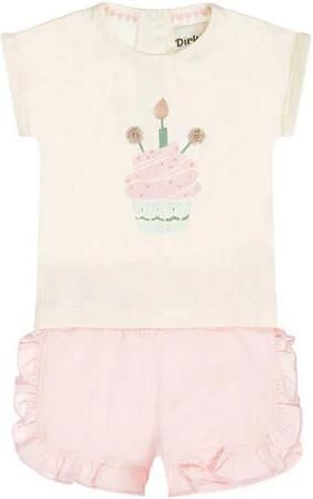 Dirkje T-shirt + korte broek lichtroze ecru Set Meisjes Stretchkatoen Ronde hals