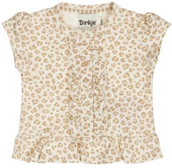 Dirkje T-shirt met panterprint ecru rib gebreid Meisjes Stretchkatoen Ronde hals