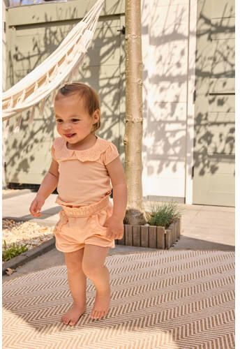 Dirkje T-shirt oranje broderie Meisjes Stretchkatoen Peter Pan-kraag Effen - Foto 3