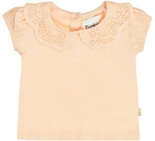 Dirkje T-shirt oranje broderie Meisjes Stretchkatoen Peter Pan-kraag Effen