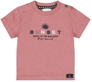 Dirkje T-shirt oudroze Jongens Stretchkatoen Ronde hals Printopdruk
