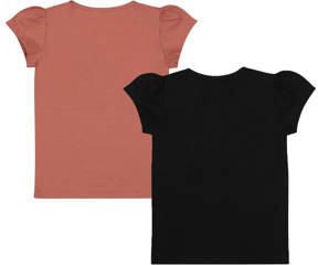 Dirkje t-shirt set van 2 roestrood zwart Meisjes Katoen Ronde hals 128