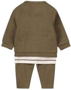 Dirkje vest + longsleeve + broek groen offwhite Set Jongens Stretchkatoen Ronde hals