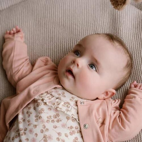 Dirkje vest + longsleeve + broek roze offwhite Set Meisjes Stretchkatoen Ronde hals