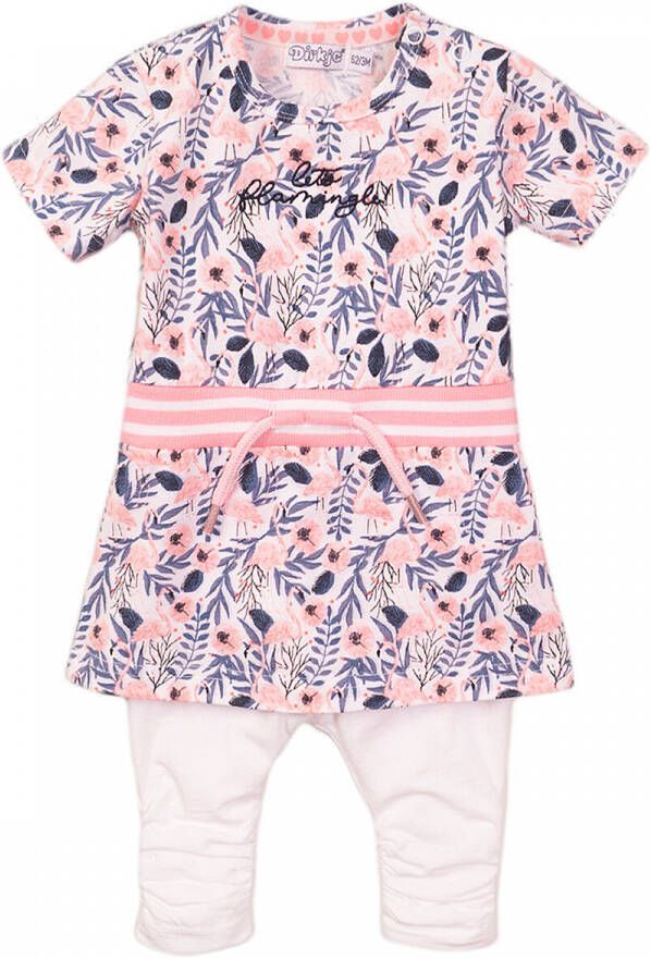 Dirkje baby jurk + legging met all over print en borduursels wit lichtroze paars Meisjes Stretchkatoen Ronde hals 56