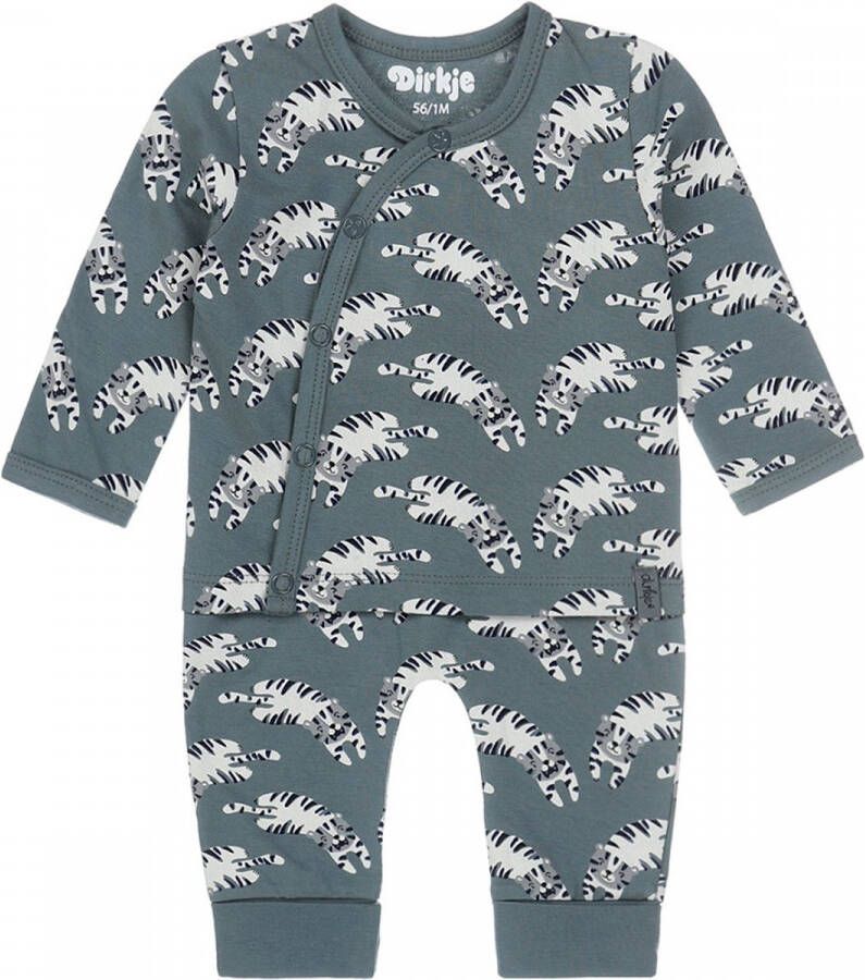 Dirkje overslagshirt + broek grijsgroen wit Jongens Katoen Overslagkraag 50