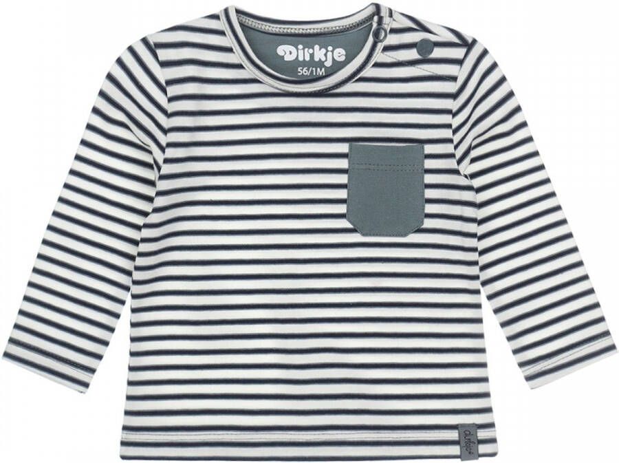 Dirkje baby gestreepte longsleeve met biologisch katoen grijsgroen wit donkerblauw 74