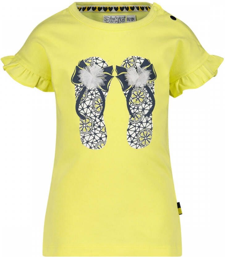 Dirkje T-shirt met printopdruk geel Meisjes Katoen Ronde hals Printopdruk 62