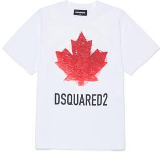 Dsquared2 T-shirt wit Jongens Katoen Ronde hals Logo