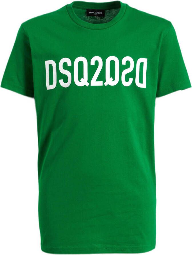 Dsquared T-shirt met tekst groen Jongens Katoen Ronde hals Tekst 116