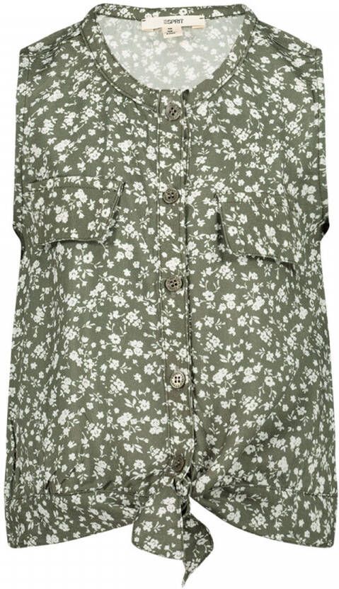 Esprit blouse met all over print groen wit Meisjes Viscose Ronde hals All over print 152