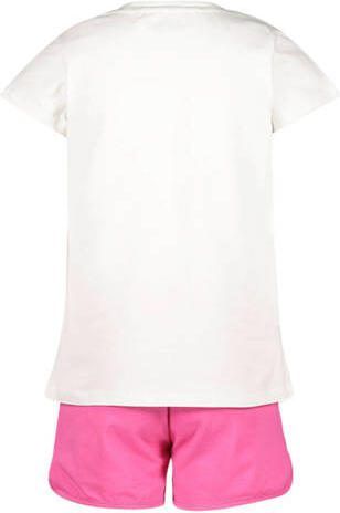 Esprit T-shirt + short wit fuchsia Shirt + broek Roze Meisjes Stretchkatoen Ronde hals 128