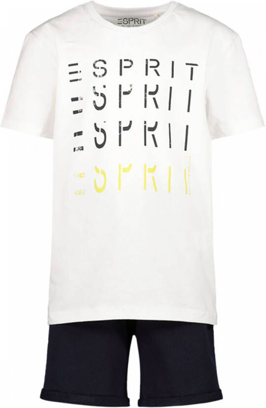 Esprit T-shirt + short met logoprint wit zwart Shirt + broek Jongens Katoen Ronde hals 164