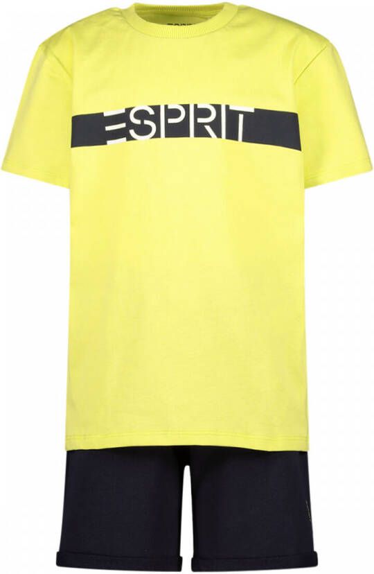 Esprit T-shirt + short met logo geel donekrblauw Shirt + broek Jongens Katoen Ronde hals 128-134