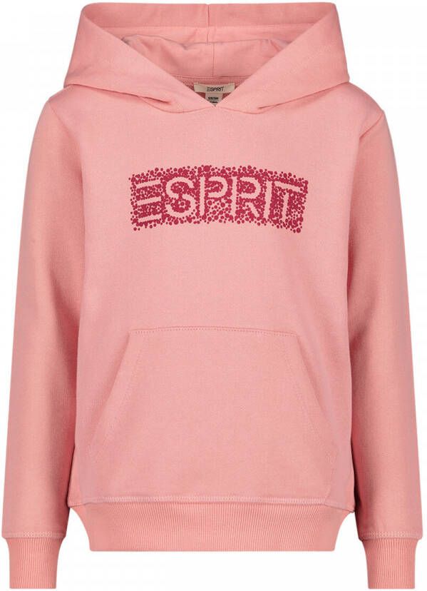 Esprit sweater met logo roze Meisjes Katoen Capuchon Logo 104-110