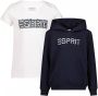 Esprit hoodie + T-shirt met logo donkerblauw wit Sweater Ecru Meisjes Katoen Capuchon 104-110 - Thumbnail 1
