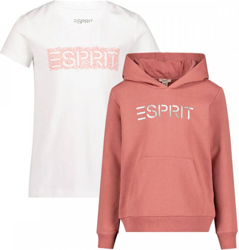 Esprit sweater met logo roze Meisjes Katoen Ronde hals Logo 104-110