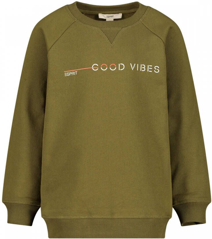 Esprit sweater met tekst olijfgroen Jongens Katoen Ronde hals Tekst 104-110