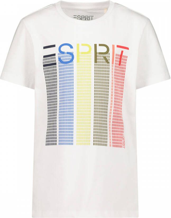 Esprit T-shirt met logo blauw Wit Jongens Katoen Ronde hals Logo 128