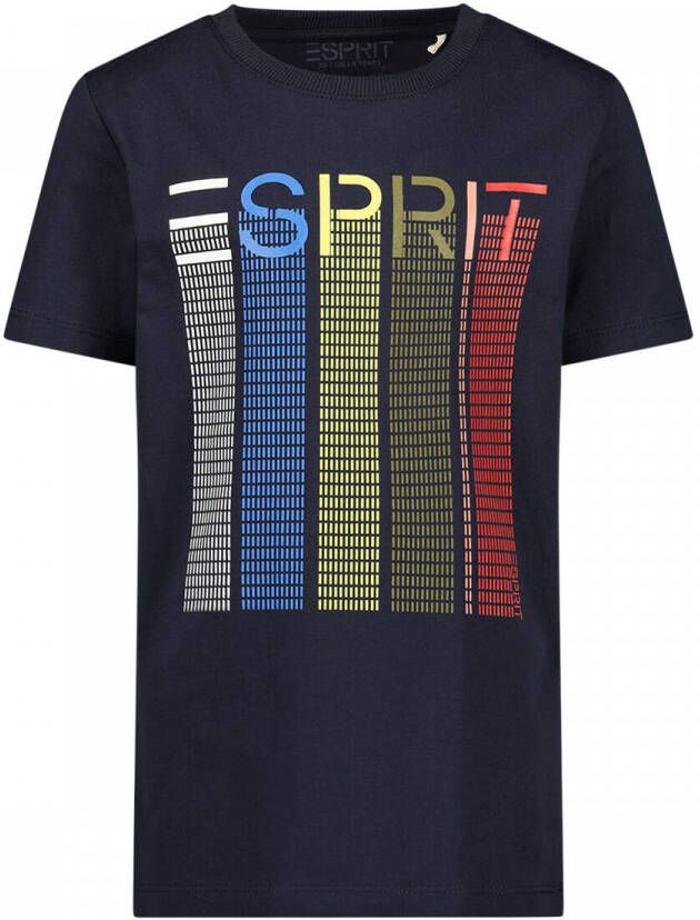 Esprit T-shirt met logo blauw Jongens Katoen Ronde hals Logo 128