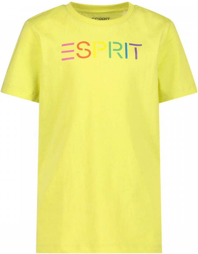 Esprit T-shirt met logo geel Jongens Katoen Ronde hals Logo 104-110
