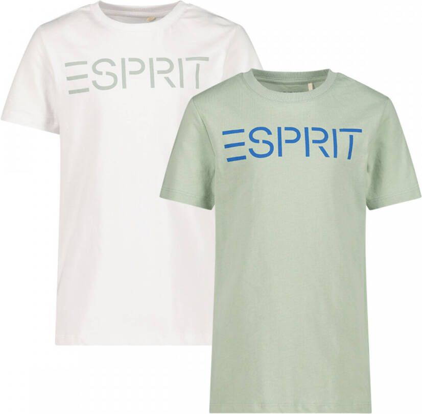 Esprit T-shirt met logo groen Jongens Katoen Ronde hals Logo 128