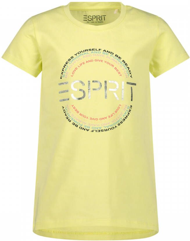 Esprit T-shirt met logo geel Meisjes Katoen Ronde hals Logo 176