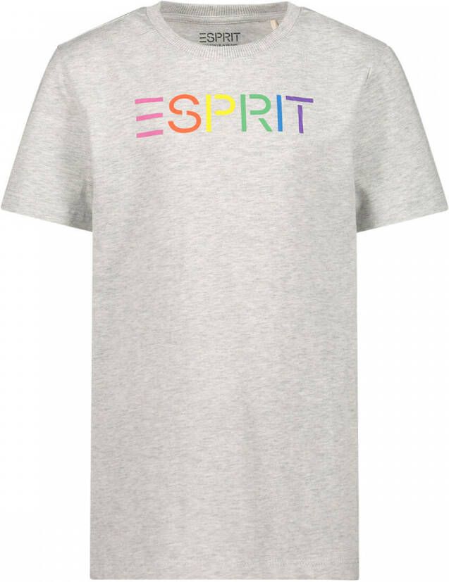 Esprit T-shirt met logo grijs Jongens Katoen Ronde hals Logo 104-110