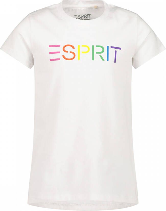 Esprit T-shirt met logo wit Meisjes Katoen Ronde hals Logo 104-110