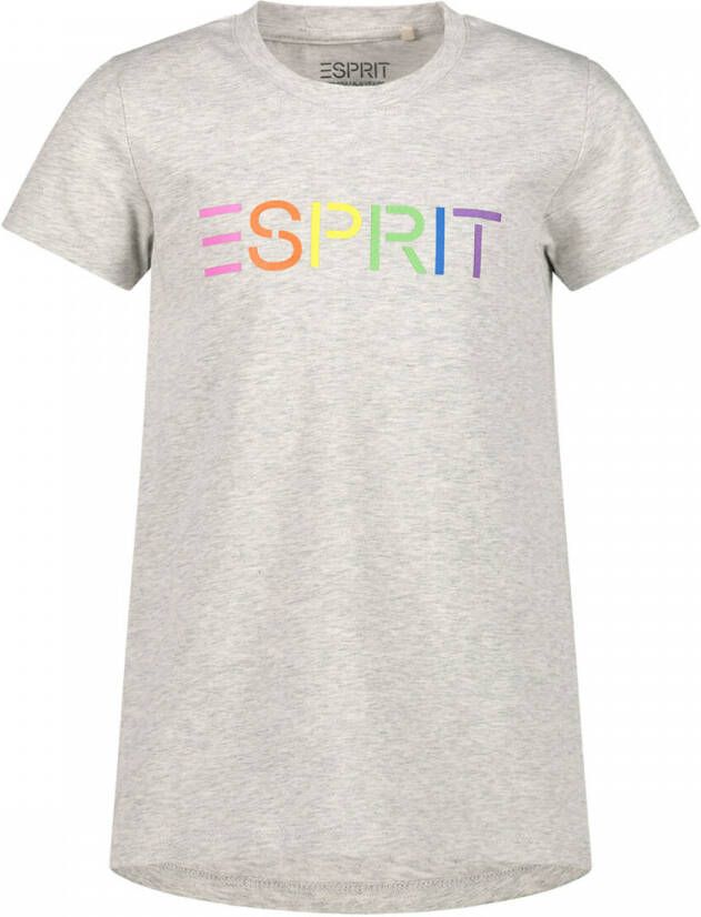 Esprit T-shirt met logo lichtgrijs melange Meisjes Stretchkatoen Ronde hals 104-110