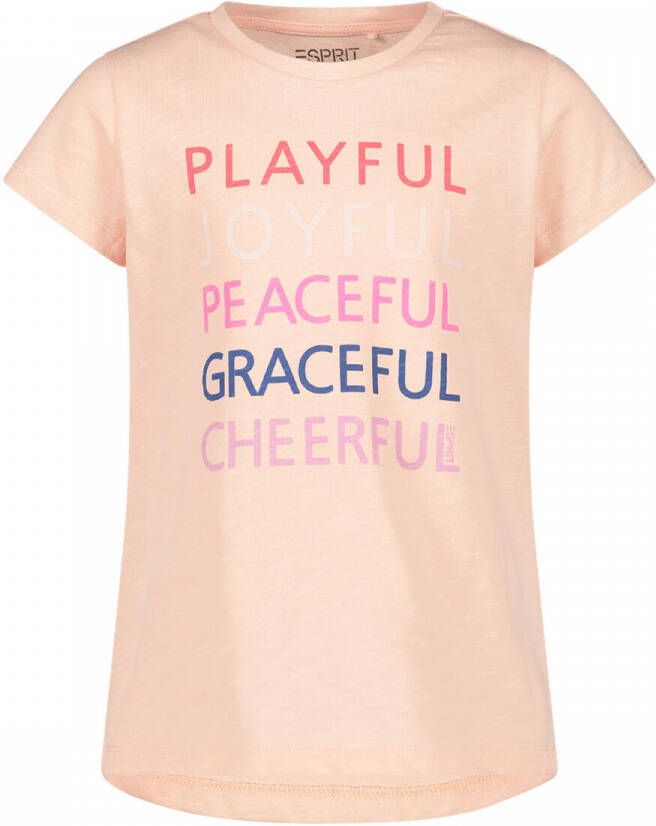 Esprit T-shirt met tekst roze Meisjes Katoen Ronde hals Tekst 116-122