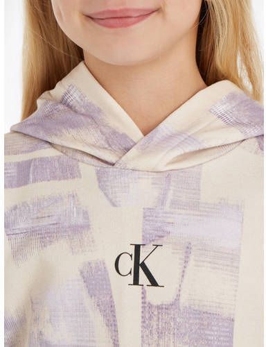 Calvin Klein hoodie met all over print zand lila Sweater Beige Meisjes Katoen Capuchon 116