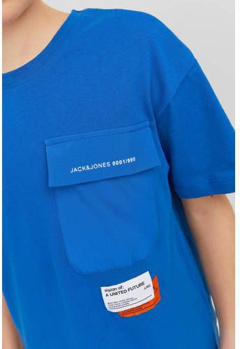jack & jones JUNIOR T-shirt JCOMAGIC met backprint blauw Jongens Katoen Ronde hals 140