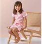 Little Label gestreepte shortama van katoen roze wit Meisjes Stretchkatoen Ronde hals 110 - Thumbnail 4