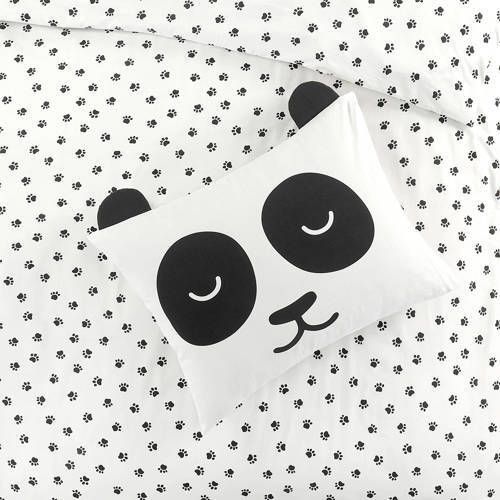 NOUS Kids katoenen dekbedovertrek 1 persoons Panda (140x200 cm) Wit Dierenprint