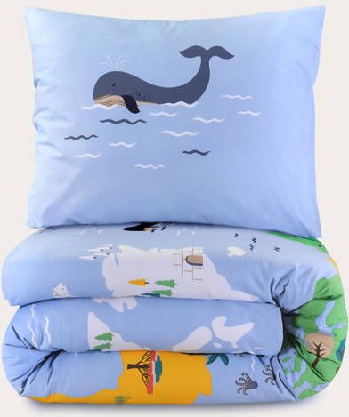 NOUS Kids katoenen dekbedovertrek 1 persoons (140x200 cm) Blauw Dierenprint