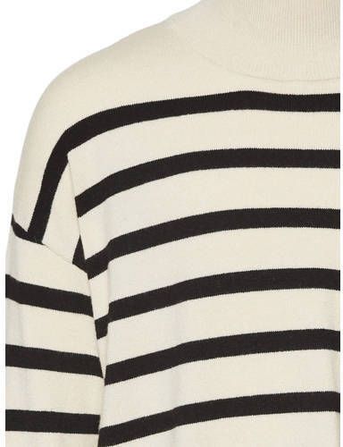 VERO MODA GIRL gestreepte jurk VMNEWHAPPINESS ecru zwart Meisjes Viscose (duurzaam materiaal) Opstaande kraag 146 152