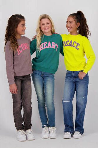 VINGINO sweater Nouda met tekst geel lila Meisjes Katoen Ronde hals Tekst 104