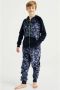 WE Fashion onesie met all over print donkerblauw Jongens Polyester Capuchon 110 116 - Thumbnail 3
