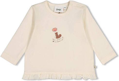 Feetje A-lijn longsleeve met ruches en print ecru Meisjes Stretchkatoen Ronde hals
