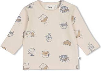 Feetje aansluitende longsleeve met print crème Ecru Jongens Stretchkatoen Ronde hals