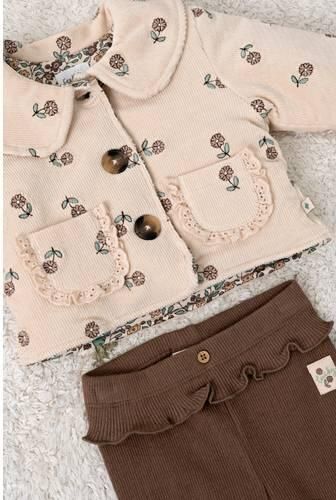 Feetje corduroy winterjas Lucky Bloombird beige groen beige Bloemen - Foto 2