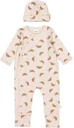 Feetje geschenkset boxpak + muts met all over print offwhite bruin Ecru Stretchkatoen Ronde hals
