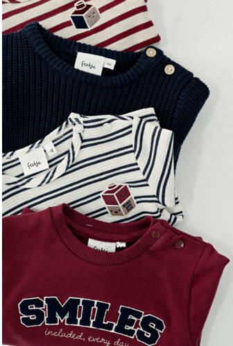 Feetje gestreepte longsleeve Built for Fun marineblauw wit bordeaux Jongens Stretchkatoen Ronde hals