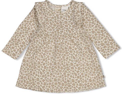 Feetje jurk Dress to Impress met panterprint lichtbruin offwhite Ecru Meisjes Katoen-polyester Ronde hals