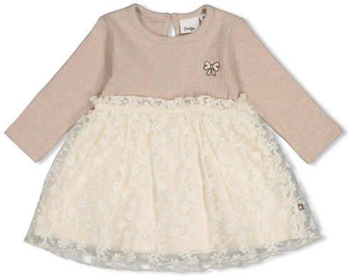 Feetje jurk Dress to Impress taupe ecru Bruin Meisjes Katoen-polyester Ronde hals