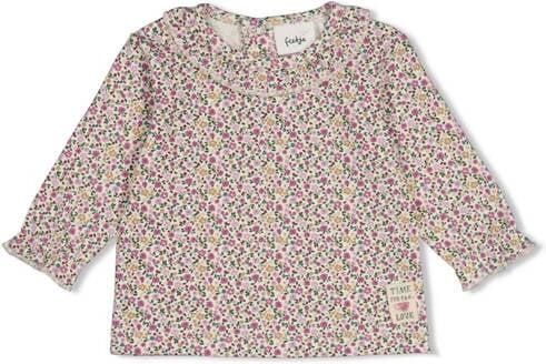 Feetje longsleeve Afternoon Tea creme paars groen Ecru Meisjes Stretchkatoen Ronde hals